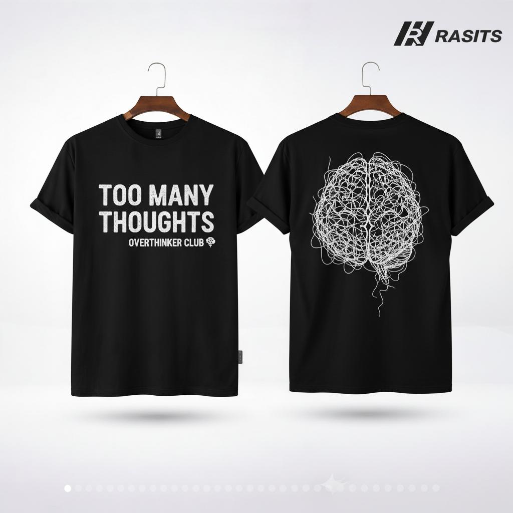 Too Many Thoughts – Overthinker Club Black T-Shirt