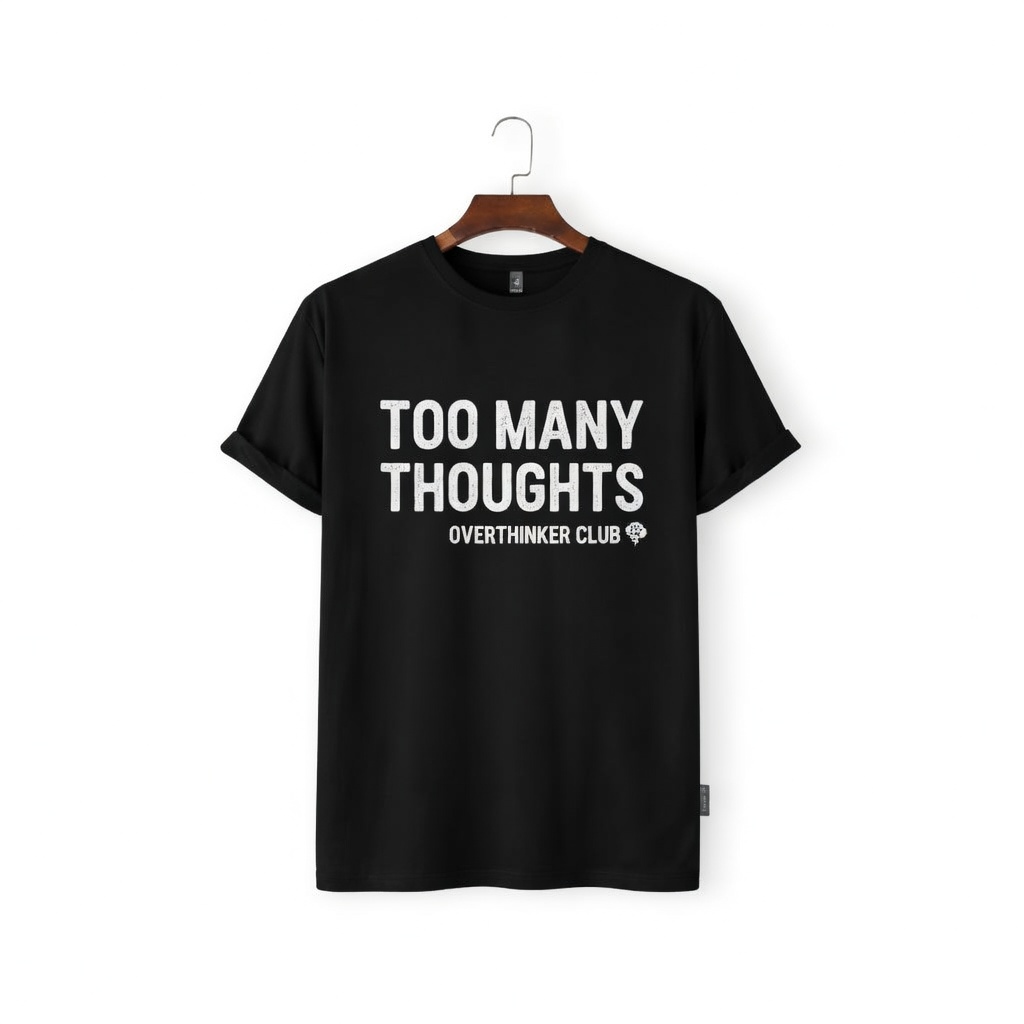 Too Many Thoughts – Overthinker Club Black T-Shirt 2