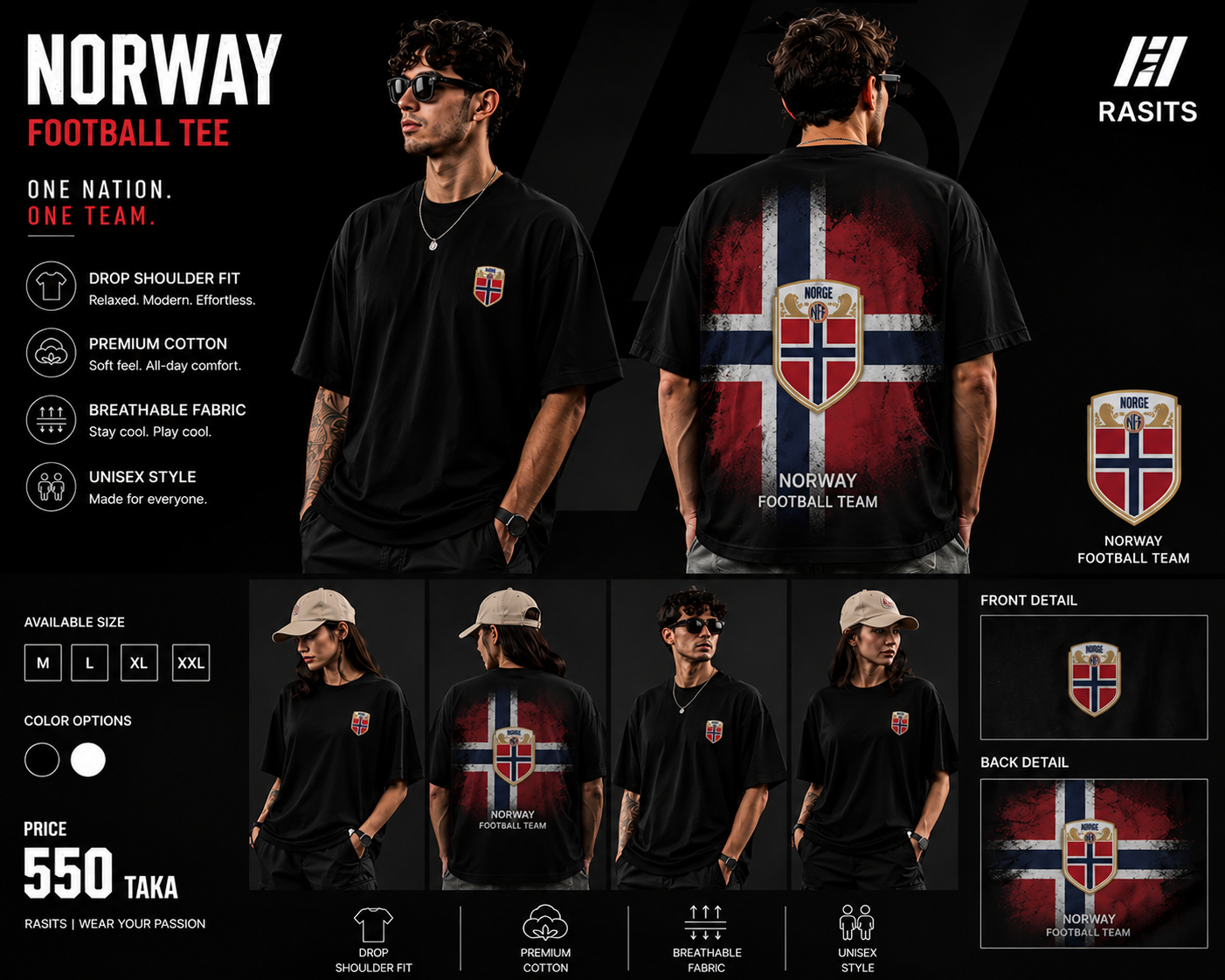 Haaland & Norway Collection Tee – 220 GSM Interlock – Football Pride in Comfort 2