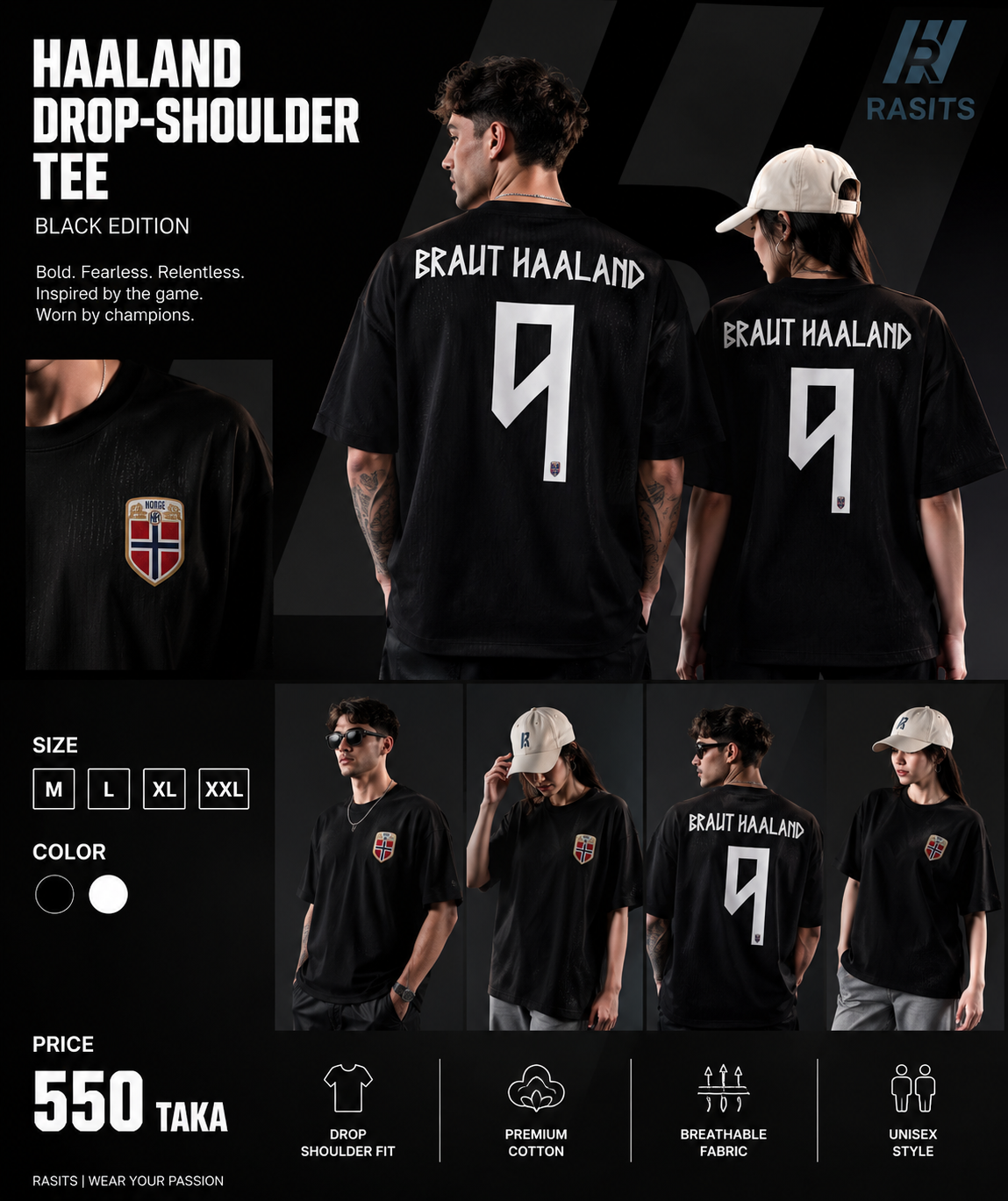 Haaland & Norway Collection Tee – 220 GSM Interlock – Football Pride in Comfort 3