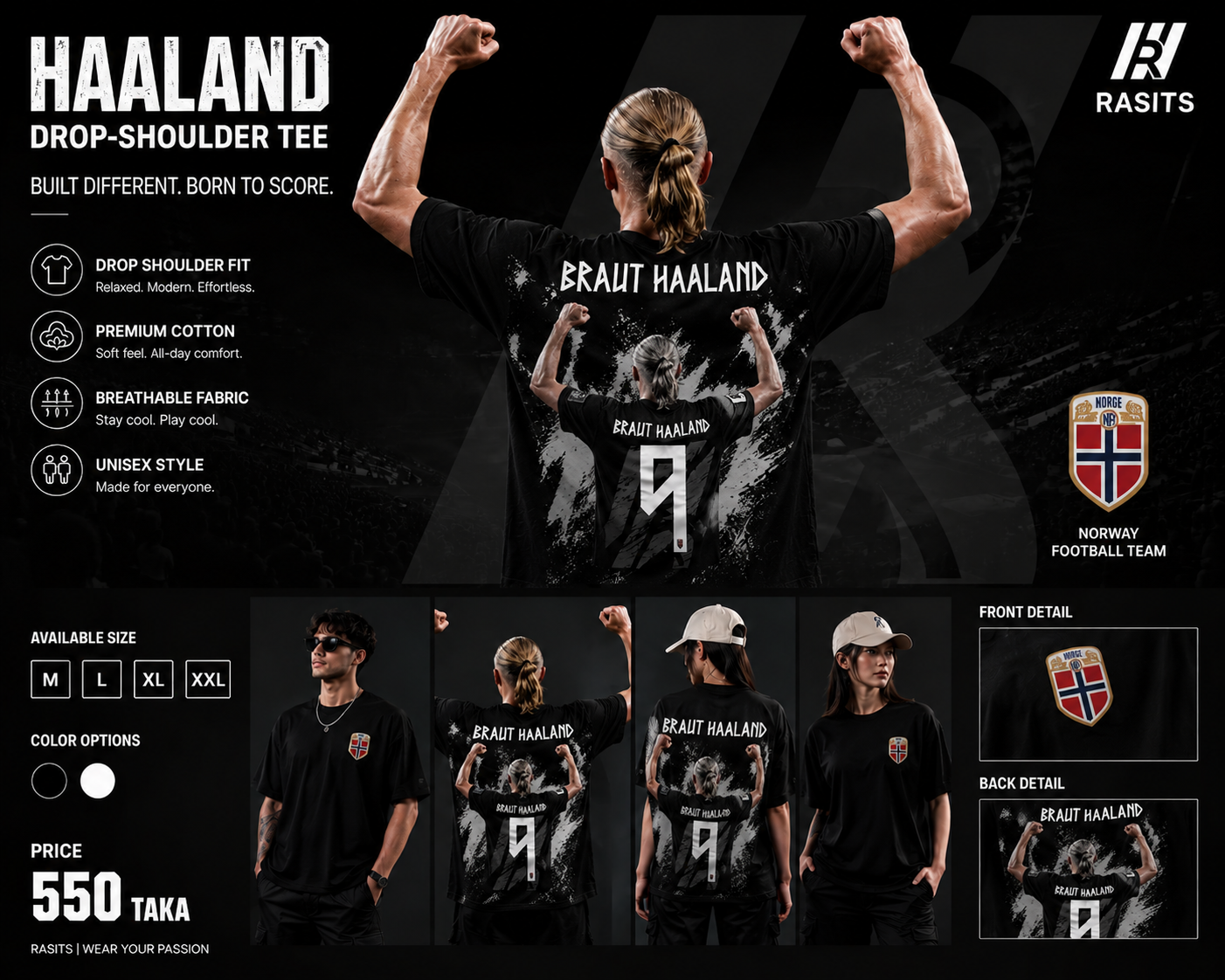 Haaland & Norway Collection Tee – 220 GSM Interlock – Football Pride in Comfort 5