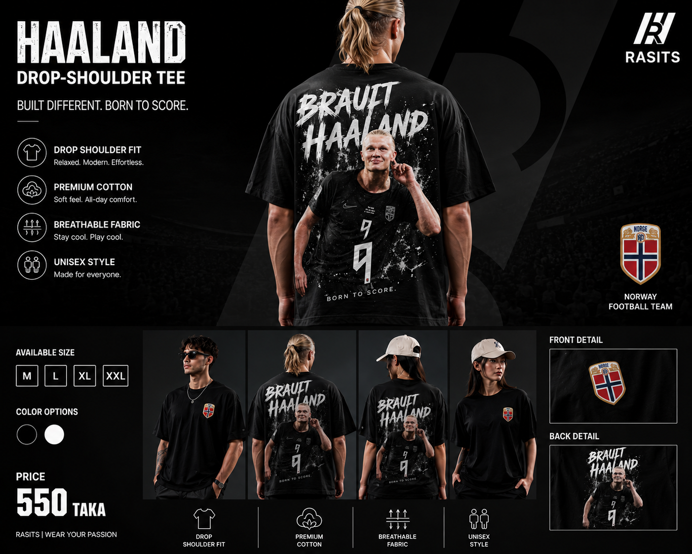 Haaland & Norway Collection Tee – 220 GSM Interlock – Football Pride in Comfort 6