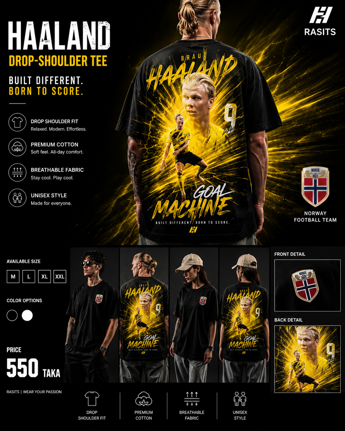 Haaland & Norway Collection Tee – 220 GSM Interlock – Football Pride in Comfort 8