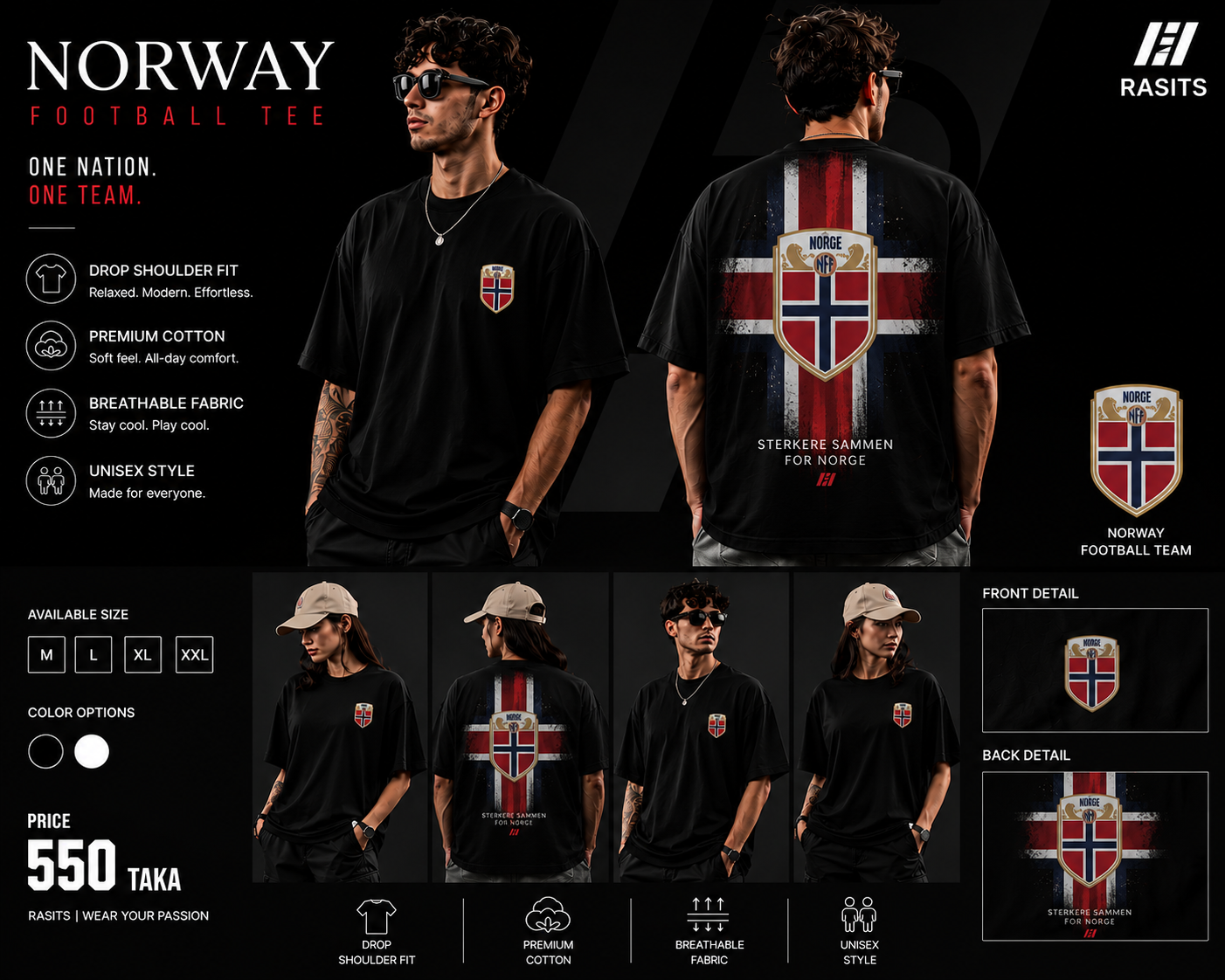 Haaland & Norway Collection Tee – 220 GSM Interlock – Football Pride in Comfort 9
