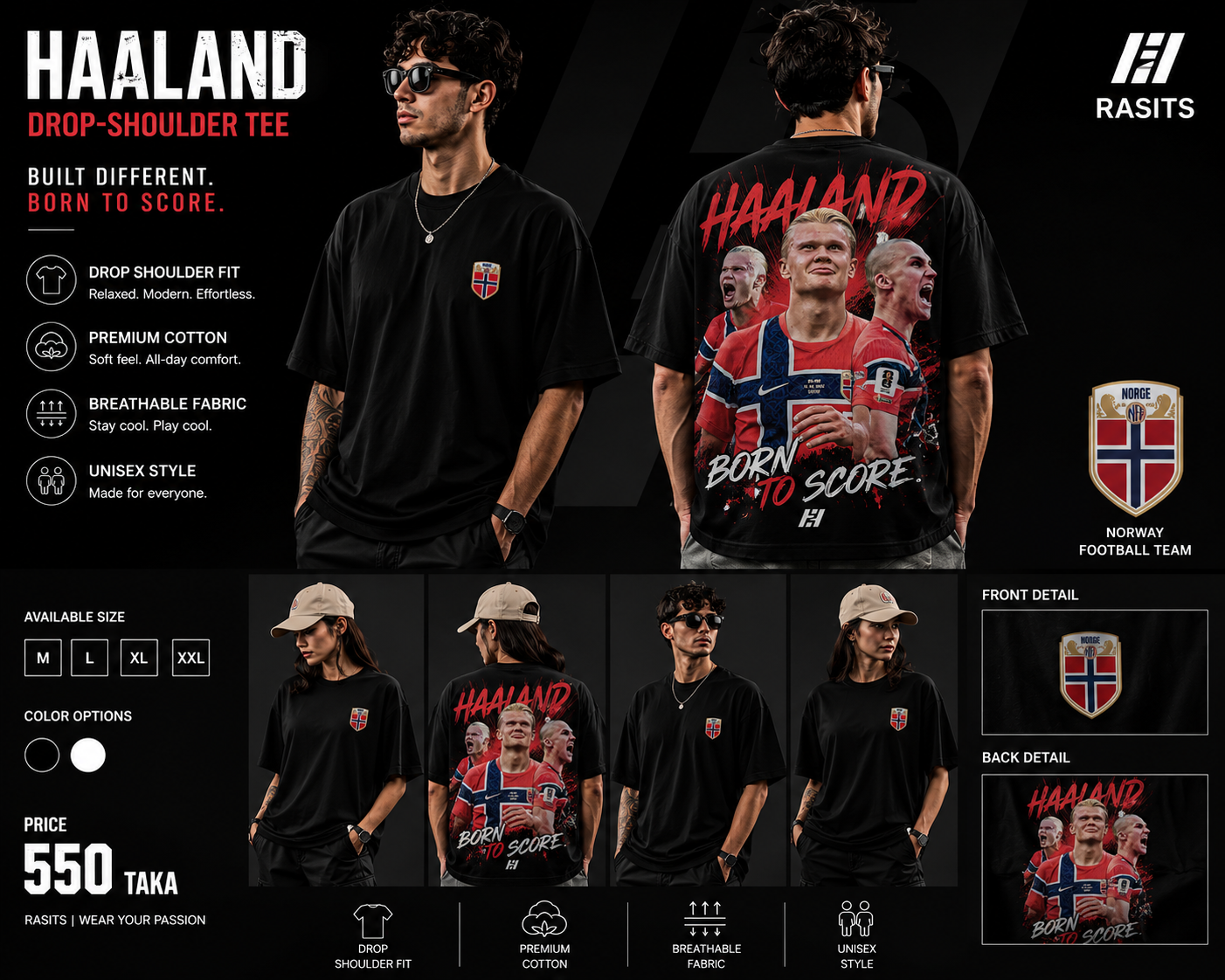 Haaland & Norway Collection Tee – 220 GSM Interlock – Football Pride in Comfort 10